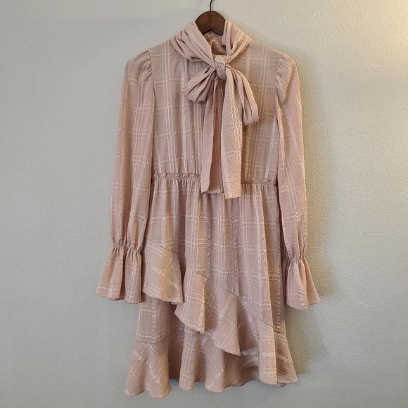 See By Chloe Ruffle Tie Neck Mini Smoky Pink Mini Dress - Picture 4 of 11